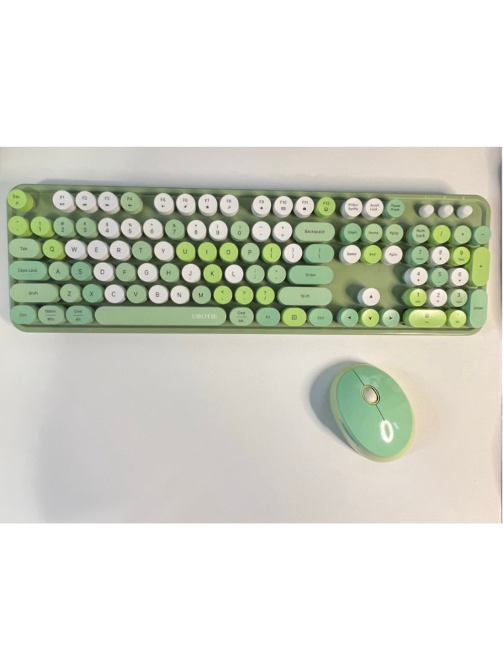 UBOTIE Sweet Wireless Keyboard And Mouse Set Green Retro Round Keycaps